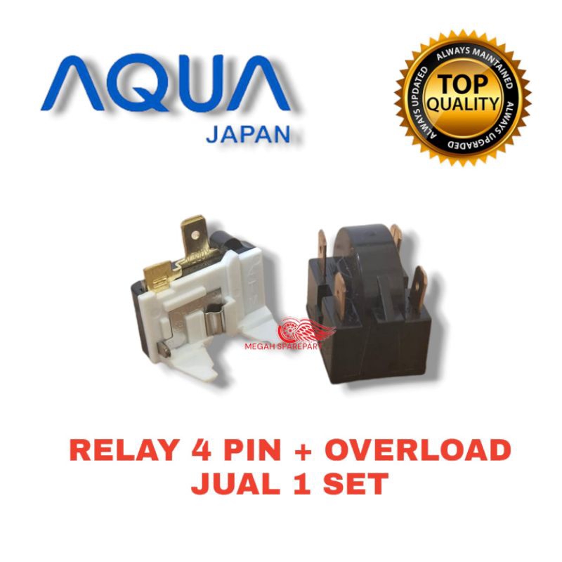 Set Relay 4 pin + PTC overload kulkas AQUA JAPAN 1/2 Pintu
