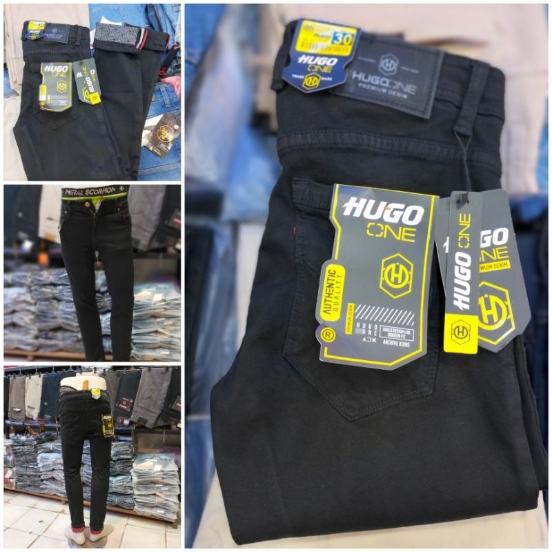 Celana jeans hitam stretch Hugo One hitam slim fit pria