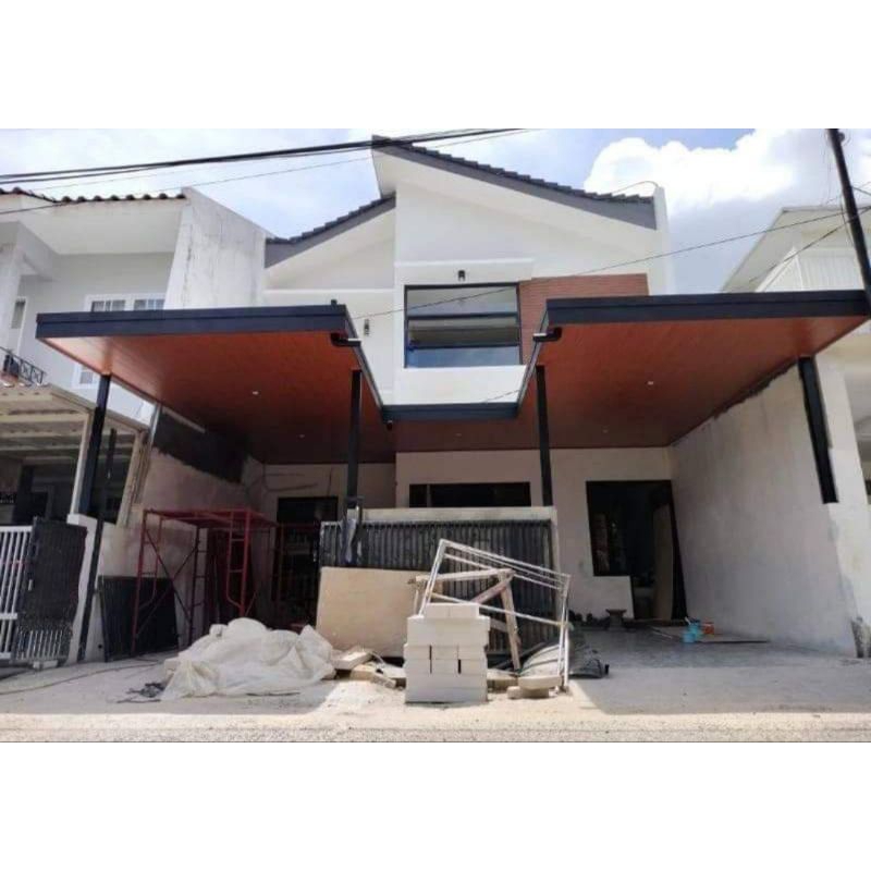 kanopi plafon pvc + atap genteng alderon single layer terpasang