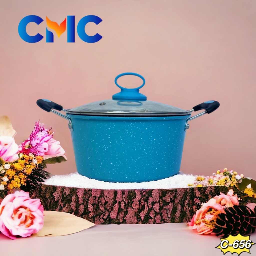 CMC[C-656]panci kuah enamel warna CMC 20cm panci kuah enamel tutup kaca anti lengket