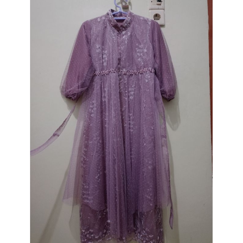 [New] Baju Dress Brokat Anak Ukuran Fit to L Warna Ungu Tua | Dress Pesta Anak/Baju Brokat Anak Untu