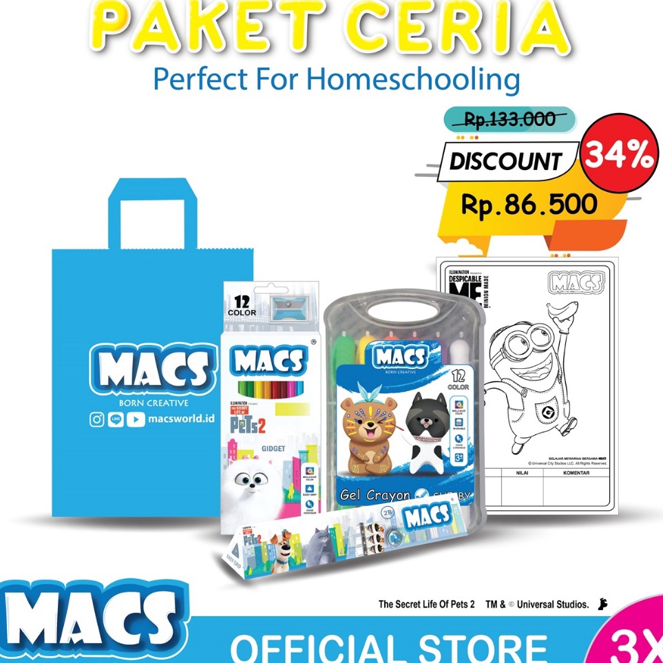 

KODE A9K8 Macs Paket Ceria Paket Mewarnai Anak Pensil Warna Gel Crayon Pensil 2B Set