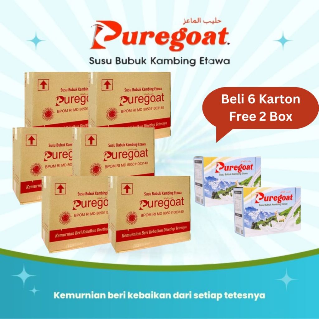 

Puregoat - Susu Bubuk Kambing Etawa Gula Aren Murni - Paket 6 Karton free 2 Box