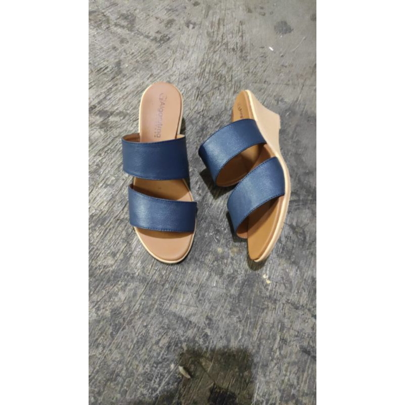 SANDAL WEDGES PAPIRUT WANITA HAK 5CM KULIT ASLI SUKAREGANG GARUT