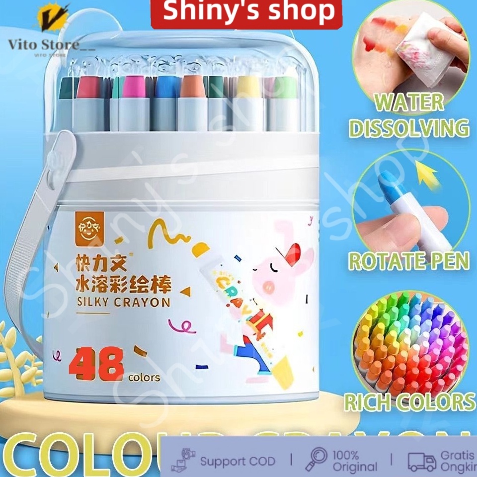 

KODE I5U9 silky crayon washable crayon Washable Silky Crayon 36 48 Warna Colorful Bucket Krayon Mewarnai Alat Warna Set Anak Wipe and Clean