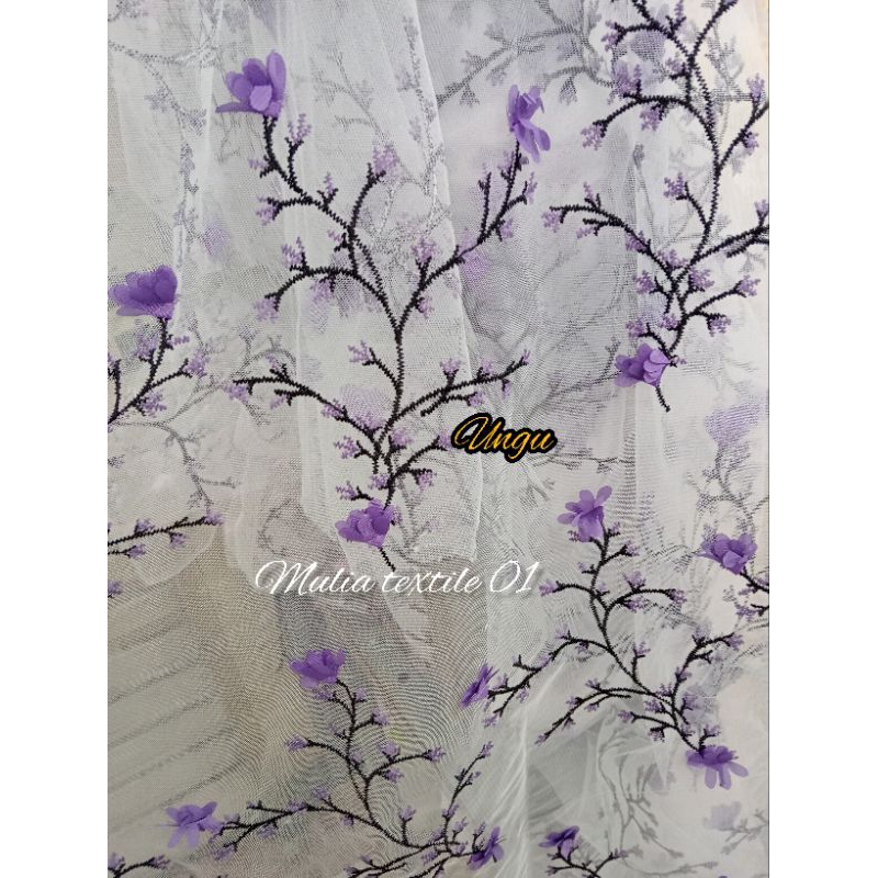 kain/bahan tile bordir bunga sakura 3D/kain dress