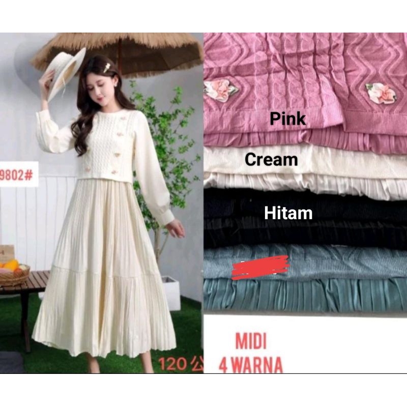 DRESS MIDI RAJUT BORDIR TIMBUL PLISKET ORI ZARA WOMEN