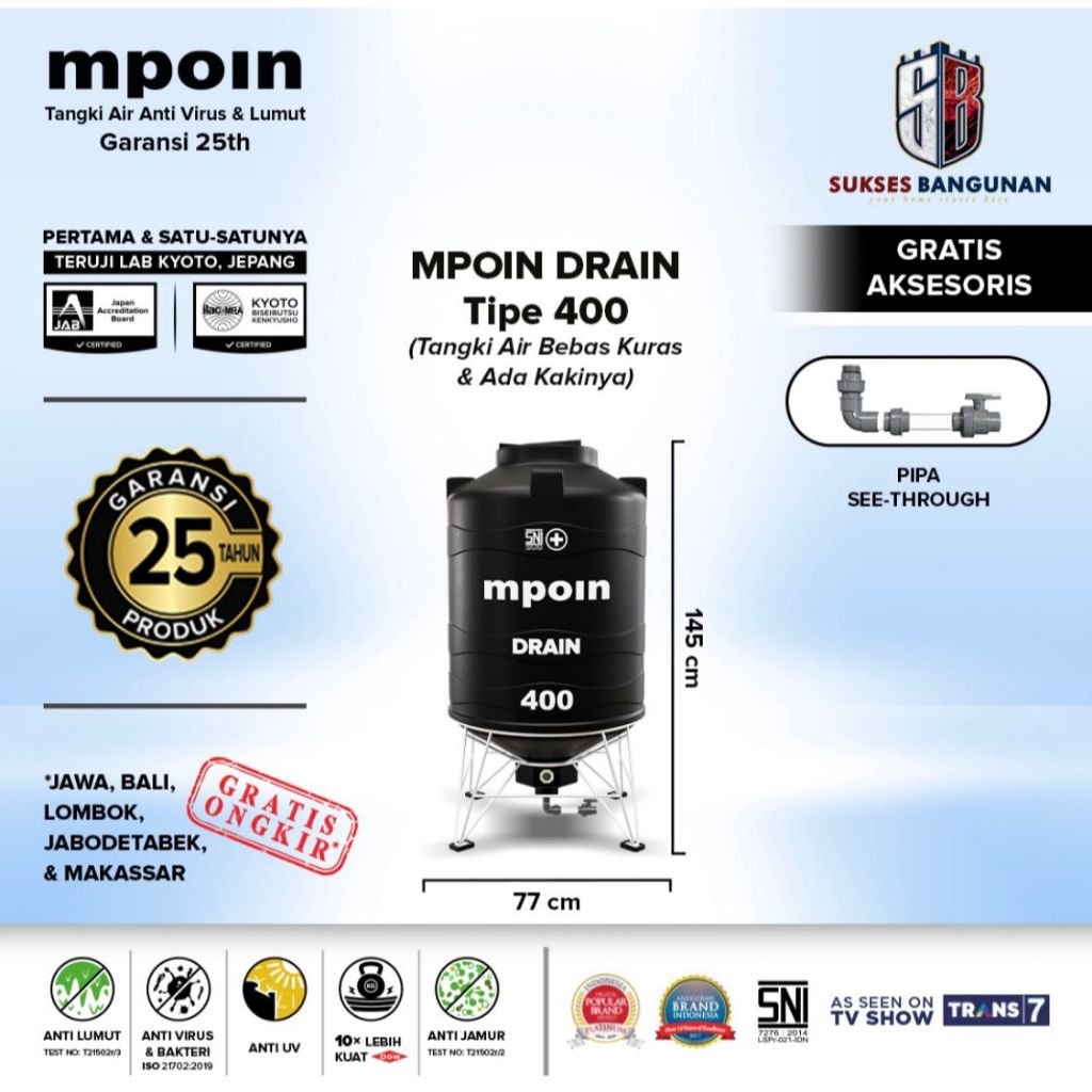 MPOIN DRAIN ( 400 Liter ) TANGKI TOREN AIR