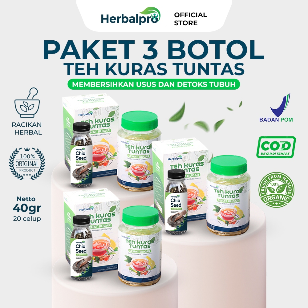 

Herbalpro PAKET 3 BOTOL Teh Kuras Tuntas Sehat Bugar Seribu Kebaikan Didalamnya