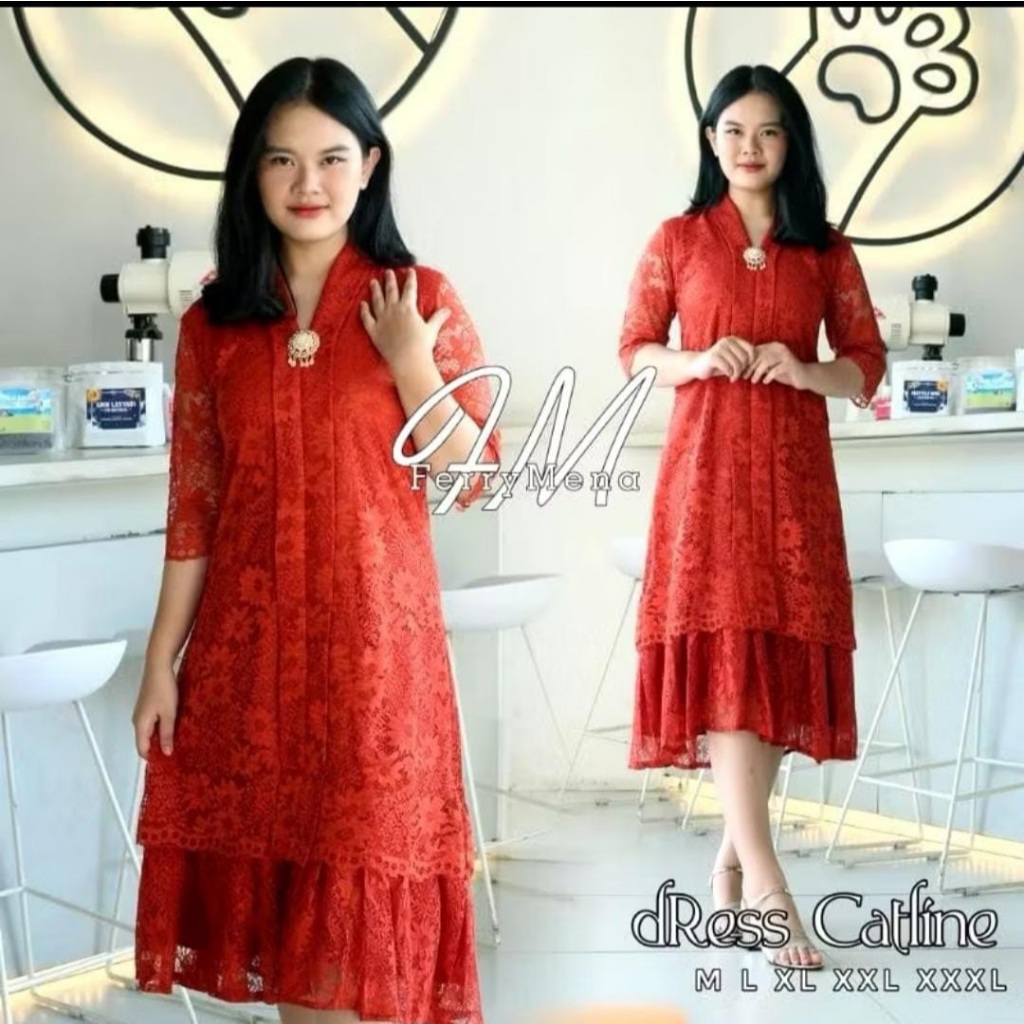 DRES NATALAN DRES BROKAT CATLINE DRES PESTA DRES KONDANGAN/DRES NATAL/DRES JUMBO TERBARU