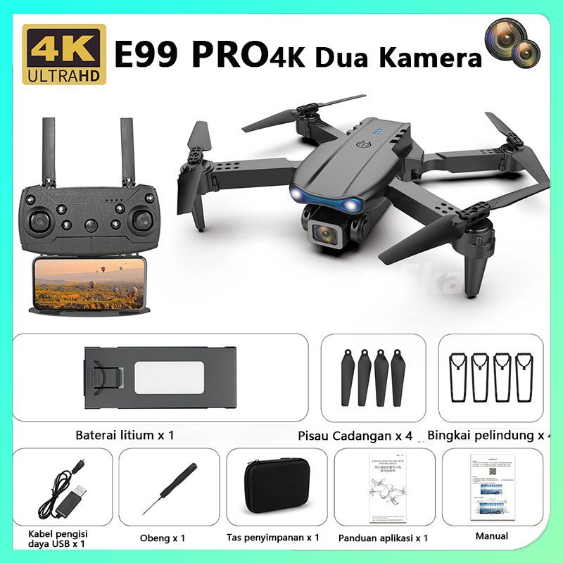 Roscloud Mainan drone E99, kamera kendali jarak jauh 4k piksel, mainan terbang kendali jarak jauh/ P