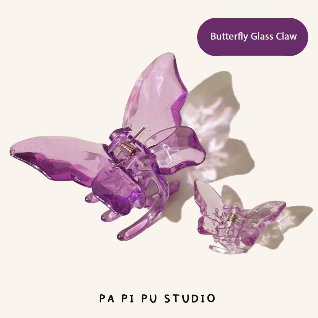 Papipu studio Jepit Rambut korea Claw Clip Butterfly glass