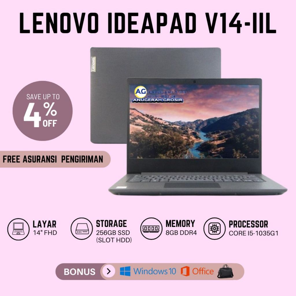 Laptop Lenovo V14-IIL Core i5-1035G1 Ram 8Gb Ssd 256Gb  14" Full Hd - Laptop core i5 murah