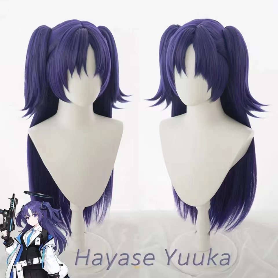 Hayase Yuuka Purple 80cm Cosplay Wig Blue Archive Straight Heat Resistant Synthetic Hair Hayase Yuuk