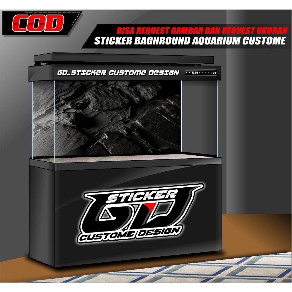 STICKER / BACKGROUND WALLPAPER AQUARIUM ROCK BATU HITAM