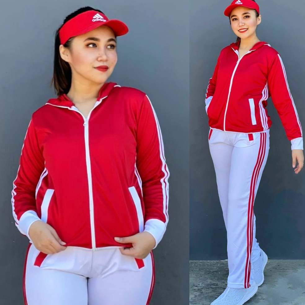 Setelan Baju Senam Aerobic Lapangan Training Merah Putih Zumba Hijab Cycling Fitness Muslim Olahraga