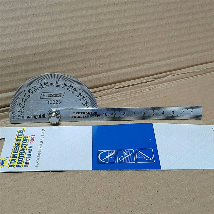 

C-MART D0023 Half Round Long Handle Protractor Stainless Steel 10 cm - CMART Busur Derajat diameter 10CM