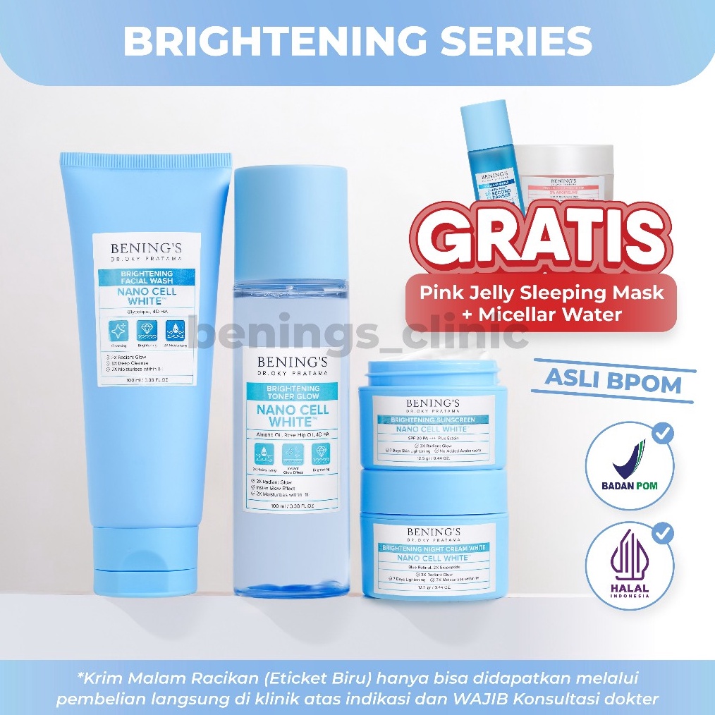 Promo Benings Brightening Skincare Free Pink Jelly  Micellar Water I Mencerahkan Wajah Kusam  Bekas 