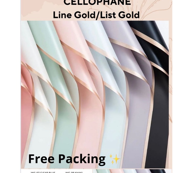 

KF7 2 LEMBAR KERTAS CELLOPHANE LINE GOLD FLORAL WRAPPING PAPER BOUQUET FLOWER LIST GOLD BUKET BUNGA DEKORASI WATERPROOF MURAH