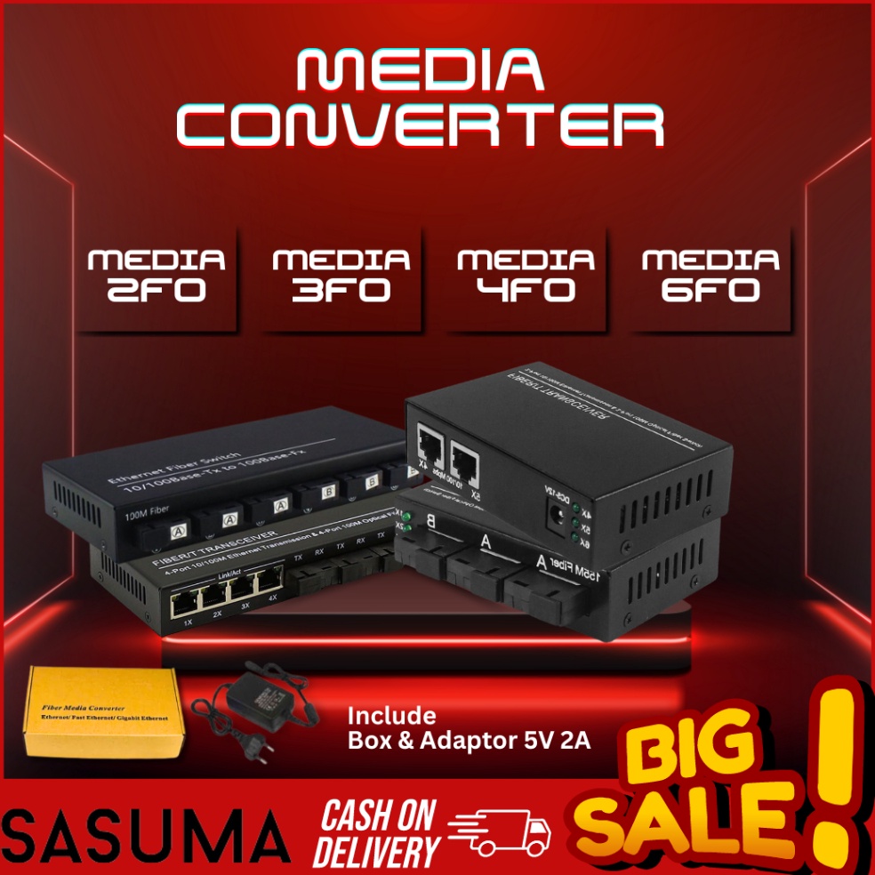 SASUMA Media Converter 6 Port FO 2 Port Lan Fiber optic Switch Optic 6 SC 2 x S3H8