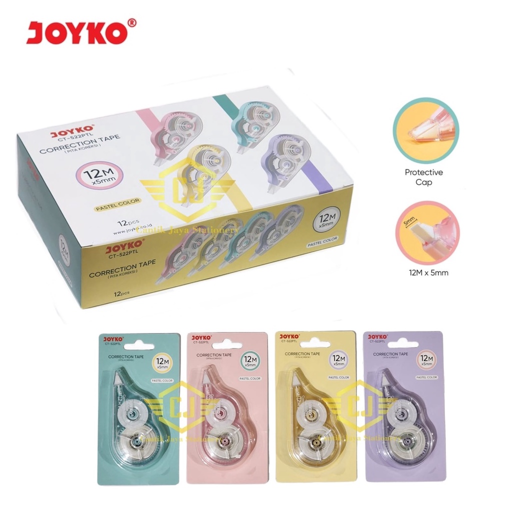 

KODE V3L2 1 LSN 12 PCS Pita Koreksi Correction Tape Joyko CT522PTL Pastel Color