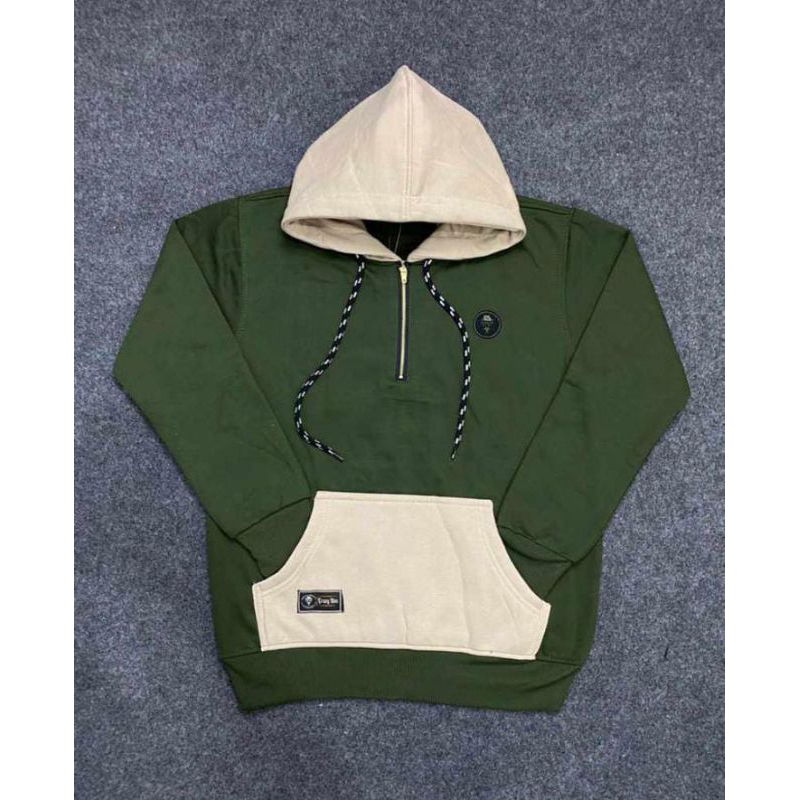 BROGUY Hoodie Pria Wanita Hoodie Half Zipper Hoodie Combinasi Logo Bordir