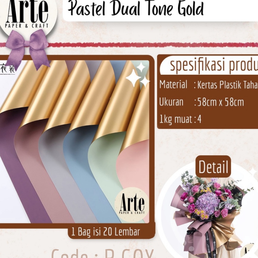 

HJ6 2 Lembar Cellophane Pastel Dual Bi Color Tone Gold Kertas Buket Korea Bunga Flower Wrapping Paper Polos Kado Arte Grosir Jakarta PGOY