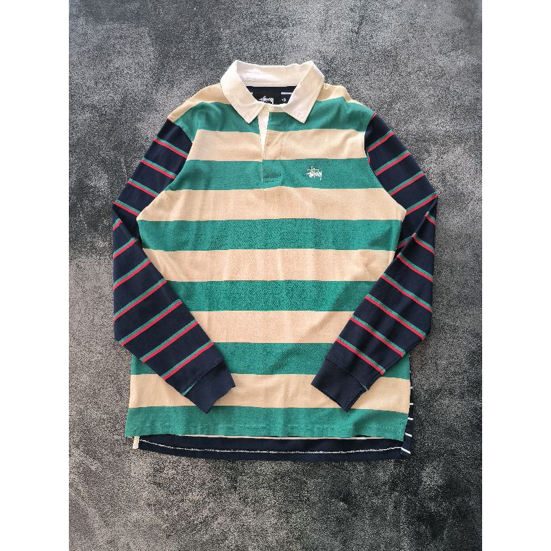 KAOS TSHIRT LONG SLEEVE POLO RUGBY STUSSY MIX STRIPE COLOR