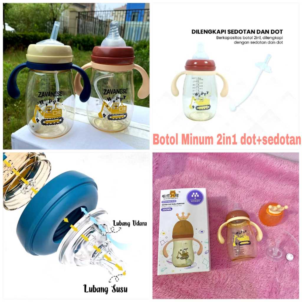New Botol Minum 2in1 Dot+Sedotan AM-02/Botol Minum Bayi Anak 2in1 Dot dan Sedotan Training Cup