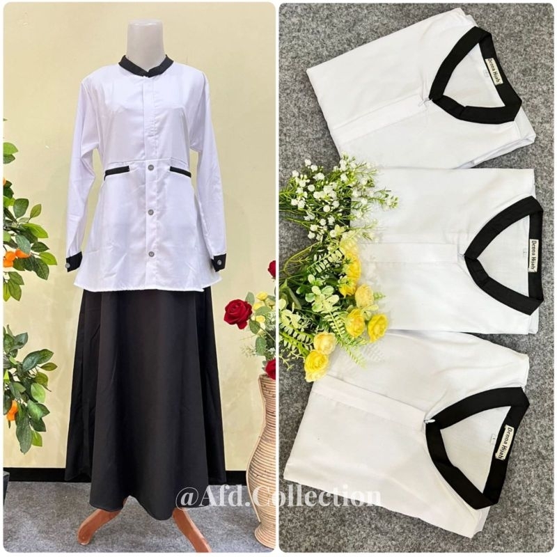 AFD | GAMIS PNS HITAM PUTIH SAKU DEPAN / baju kerja /gamis kerja / seragam dinas / baju kantoran