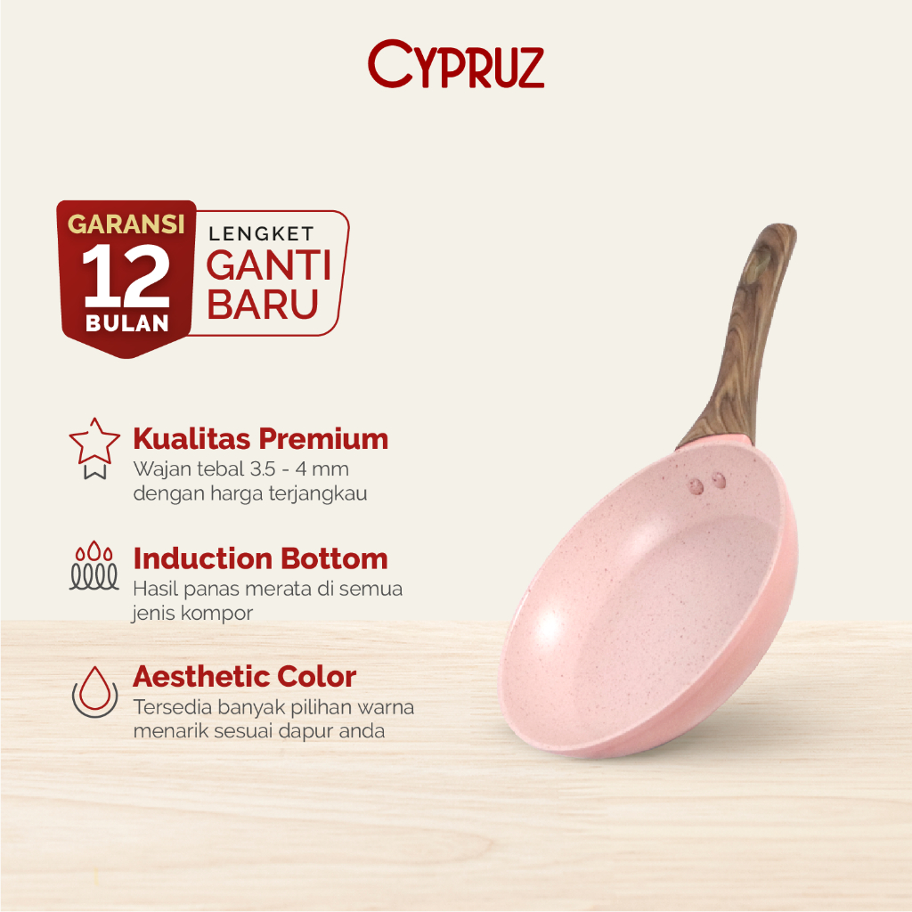 CYPRUZ Panci Penggorengan Wajan Fry Pan Pink Marble 20 /22 / 24 / 26 / 28 cm Anti Lengket bisa Induk