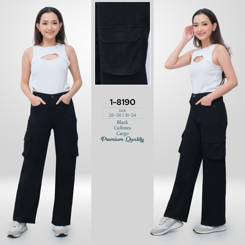 AKLA.JEANS  CELANA JEANS WANITA KULOT IMPORT CARGO HITAM HIGH QUALITY 