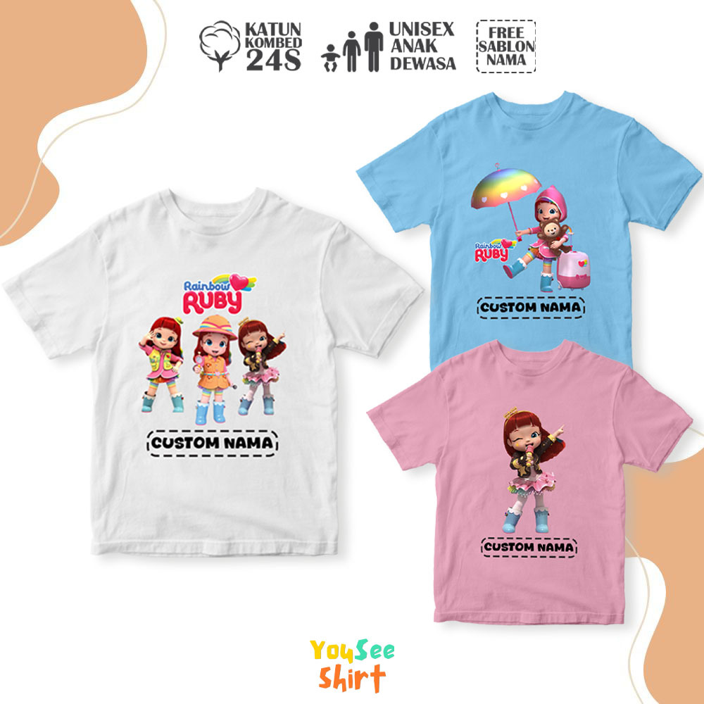 Baju Rainbow Ruby Anak dan Dewasa Kaos Couple Ibu dan Anak Motif Rainbow Ruby