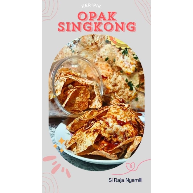 

Keripik opak singkong 500gram camilan renyah gurih murah rasa original pedas setan daun jeruk