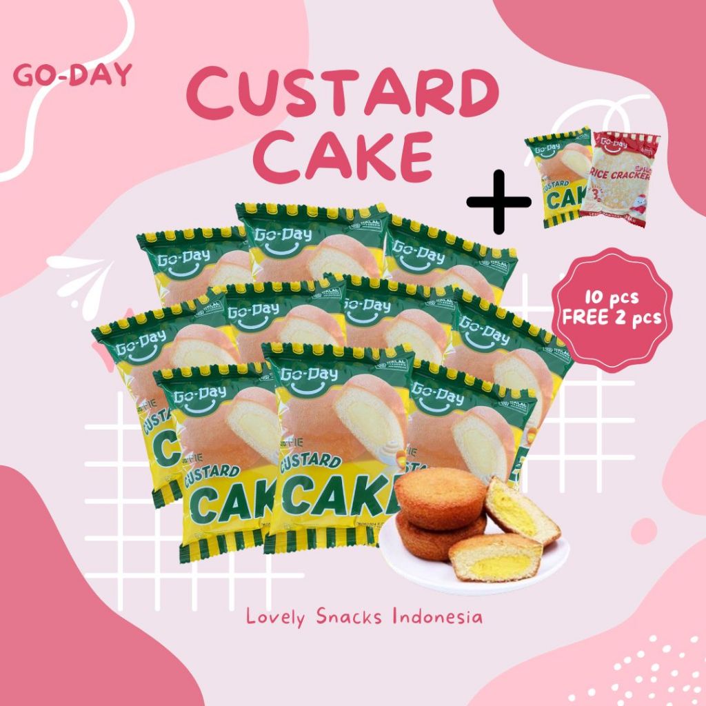 

[Paket 10 pcs Gratis 2 pcs] Promo 10 pcs + 2 pcs GO-DAY Custard Cake | Snack Cream Custard | Bolu Custard