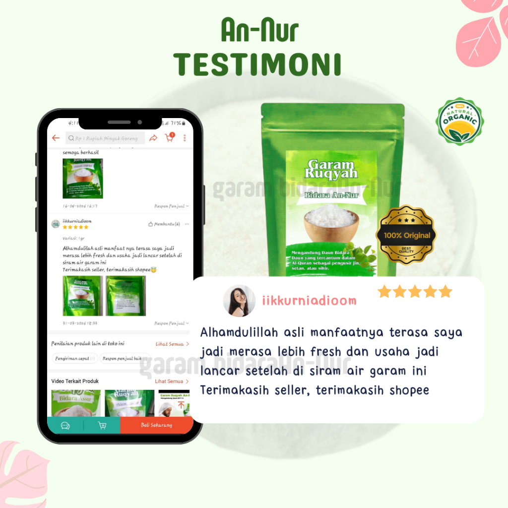 

Garam Bidara An Nur Mengusir Jin & Membuka Aura Positiif 1KG