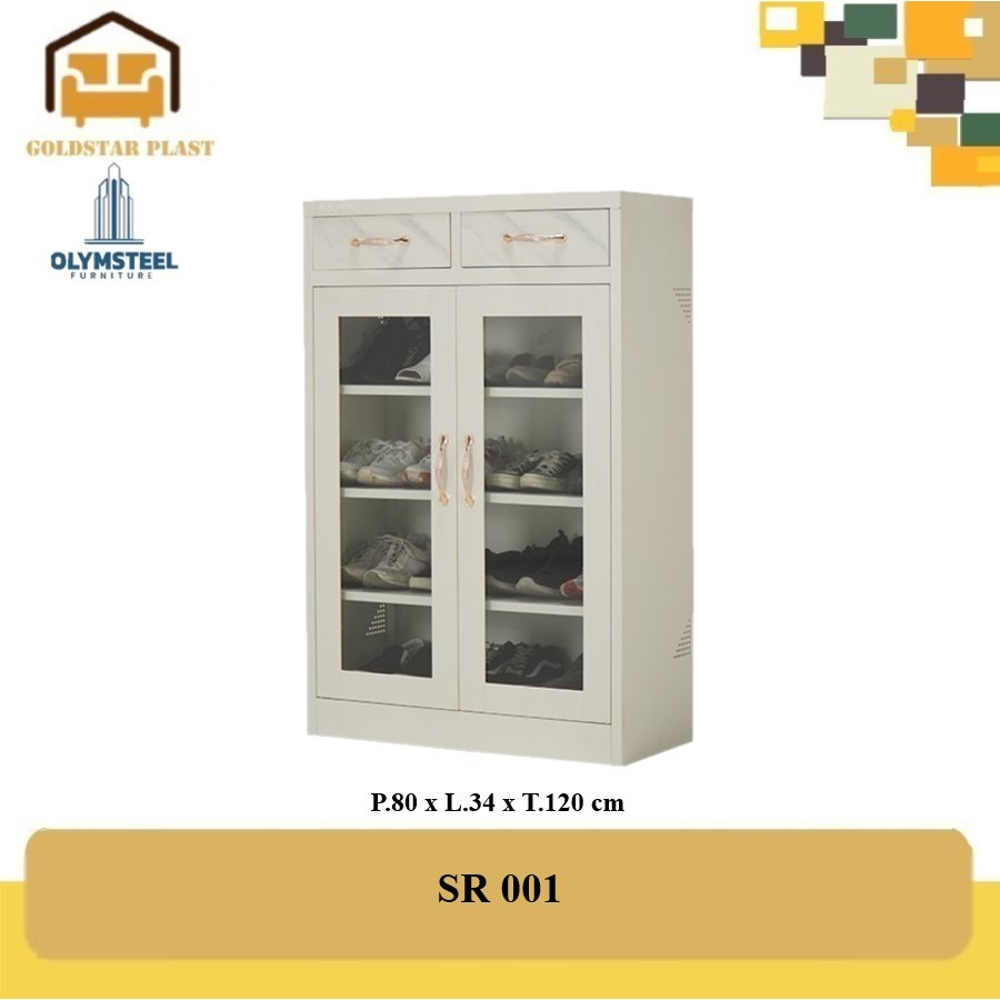 Rak Sepatu Besi OlymSteel/Rak Sepatu Minimalis Modern/Rak Sepatu Besi Pintu Kaca SR 001