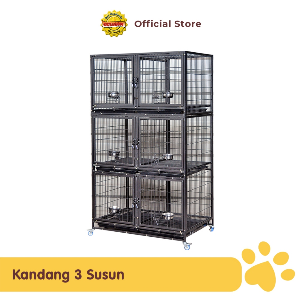 OCTAGON Kandang 3 Susun | Kandang Susun | Kandang 3 Lantai | Kandang Anjing Kucing Burung