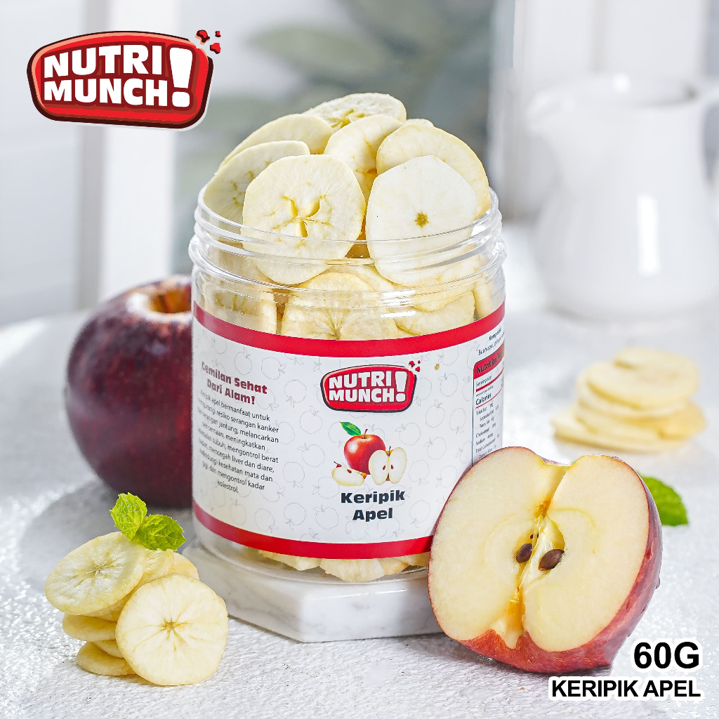 

NUTRIMUNCH KERIPIK BUAH APEL 50 GRAM ASLI BUAH APEL ORIGINAL SNACK FRUIT APPLE