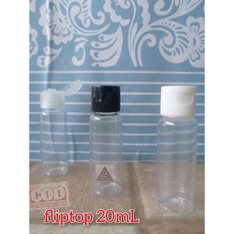 Botol kosong fliptop 20ml tutup bening/putih/hitam