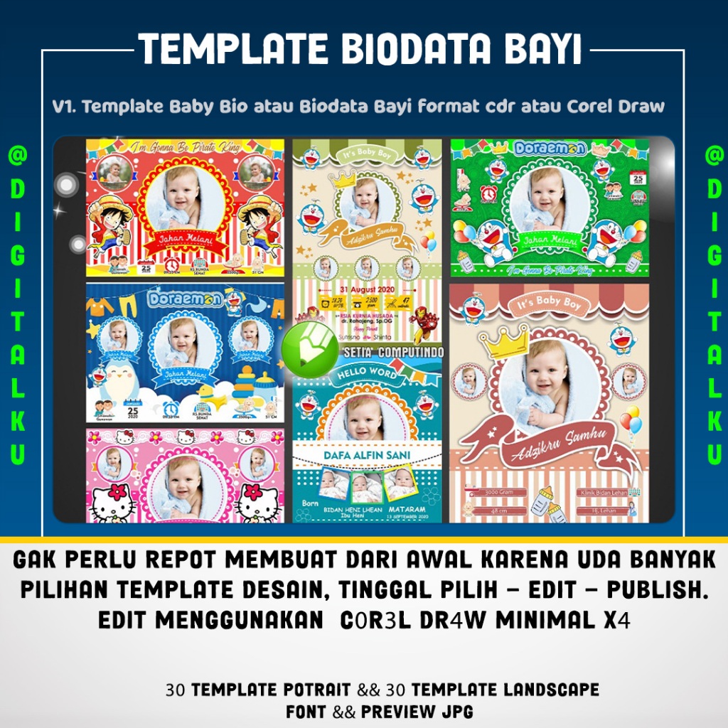 V1. Template Baby Bio atau Biodata Bayi format cdr atau Corel Draw