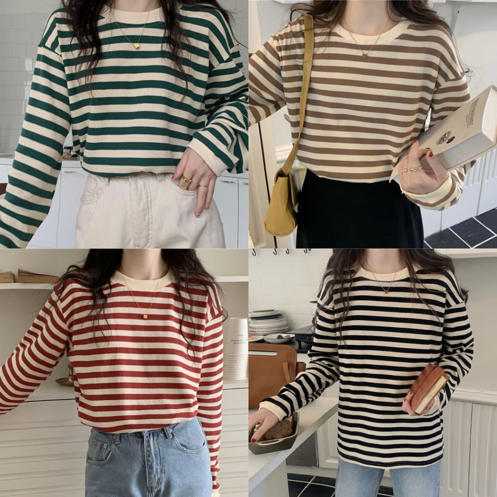 LEISURE WEAR Atasan Inner Rajut Wanita Kaos Lengan Panjang Korean Style Fashion Import Bangkok BKK a