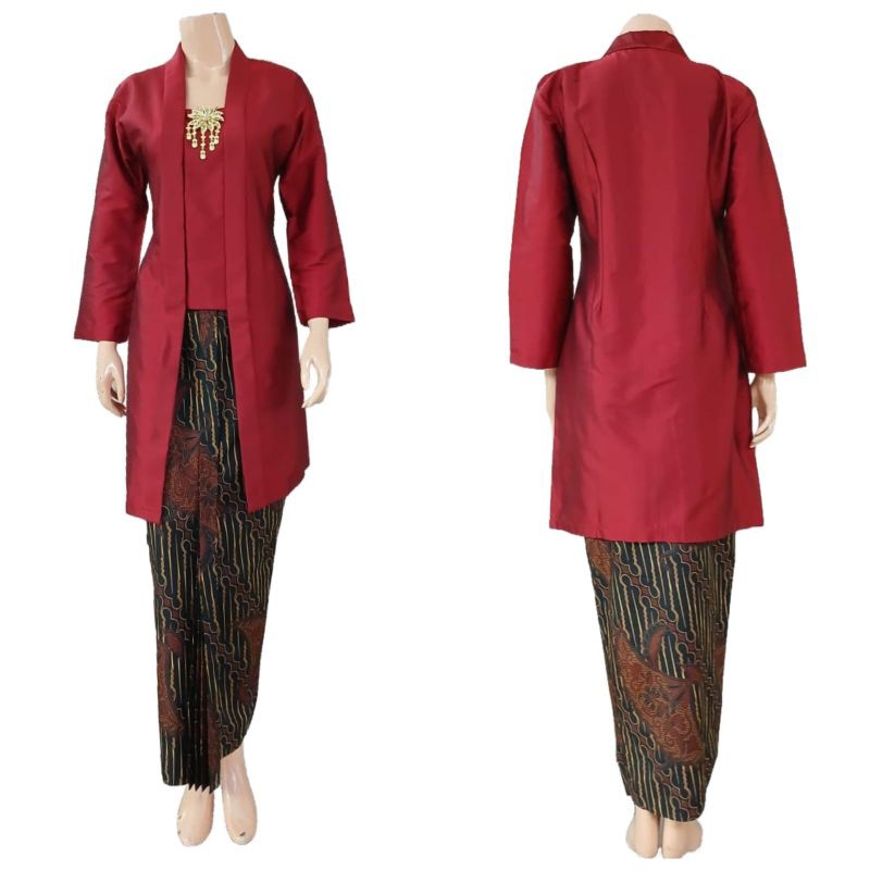 Setelan Kebaya Kutubaru Lengan Panjang Polos /Kebaya Kurung  Taffeta