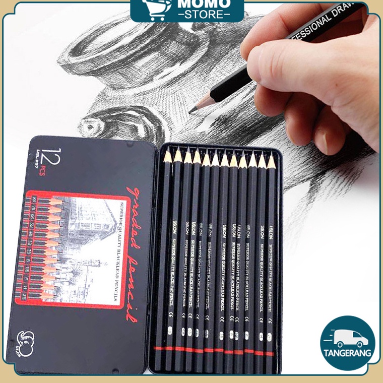 

KODE X6B2 12 Pcs Charcoal Sketch Pencil Set 2H H F B HB 2B 3B 4B 5B 6B 7B 8B Pensil Sketsa Set Lengkap