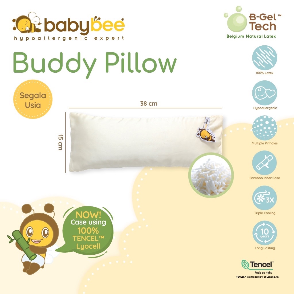￼Babybee - Buddy Pillow With Case - Bantal Peluk Bayi terbuat dari Belgium Natural Latex with Inner 