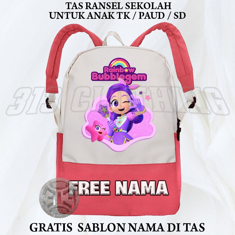Ransel Tas Anak Rainbow Bublegem / Tas Sekolah Anak Rainbow Bubblegem Gratis Nama