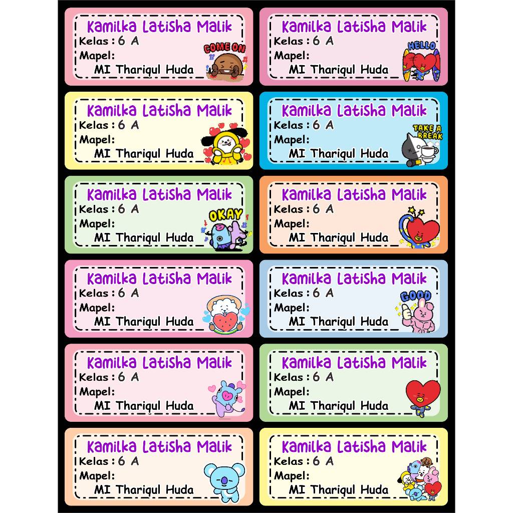 

(PAKET HEMAT Khusus SATU SET per DUA NAMA)Sticker Nama Label Buku karakter bisa ditulis dengan pulpen/pensil