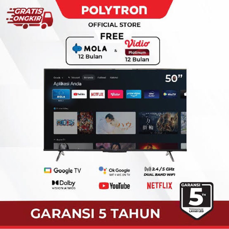 TV Android polytron 50 in Google Tv Polytron 50" ULTRA HD Garansi 5thn