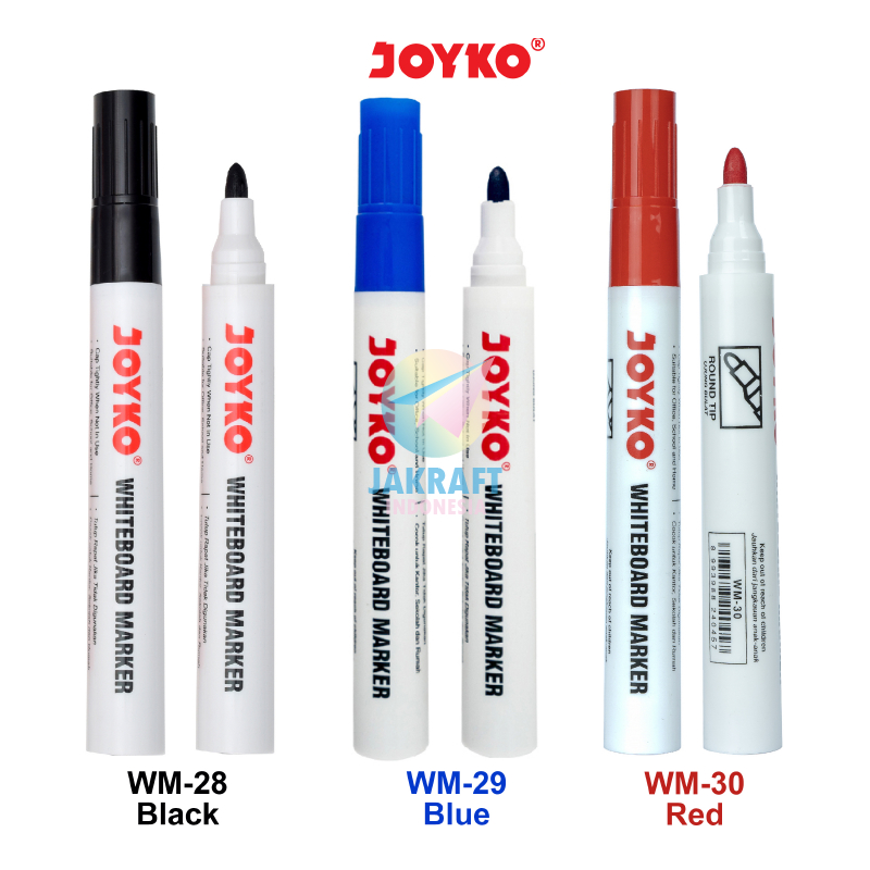

(1 Pcs) Spidol Papan Tulis & Kaca Bisa Dihapus JOYKO WM-28 Hitam Black | WM-29 Biru Blue | WM-30 Merah Red White Glass Board Marker