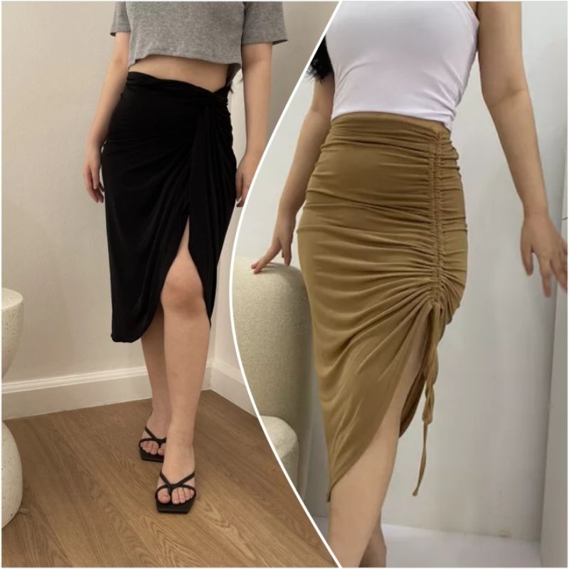 Rok panjang korea model serutan paha - Rok panjang party pesta wanitastyle